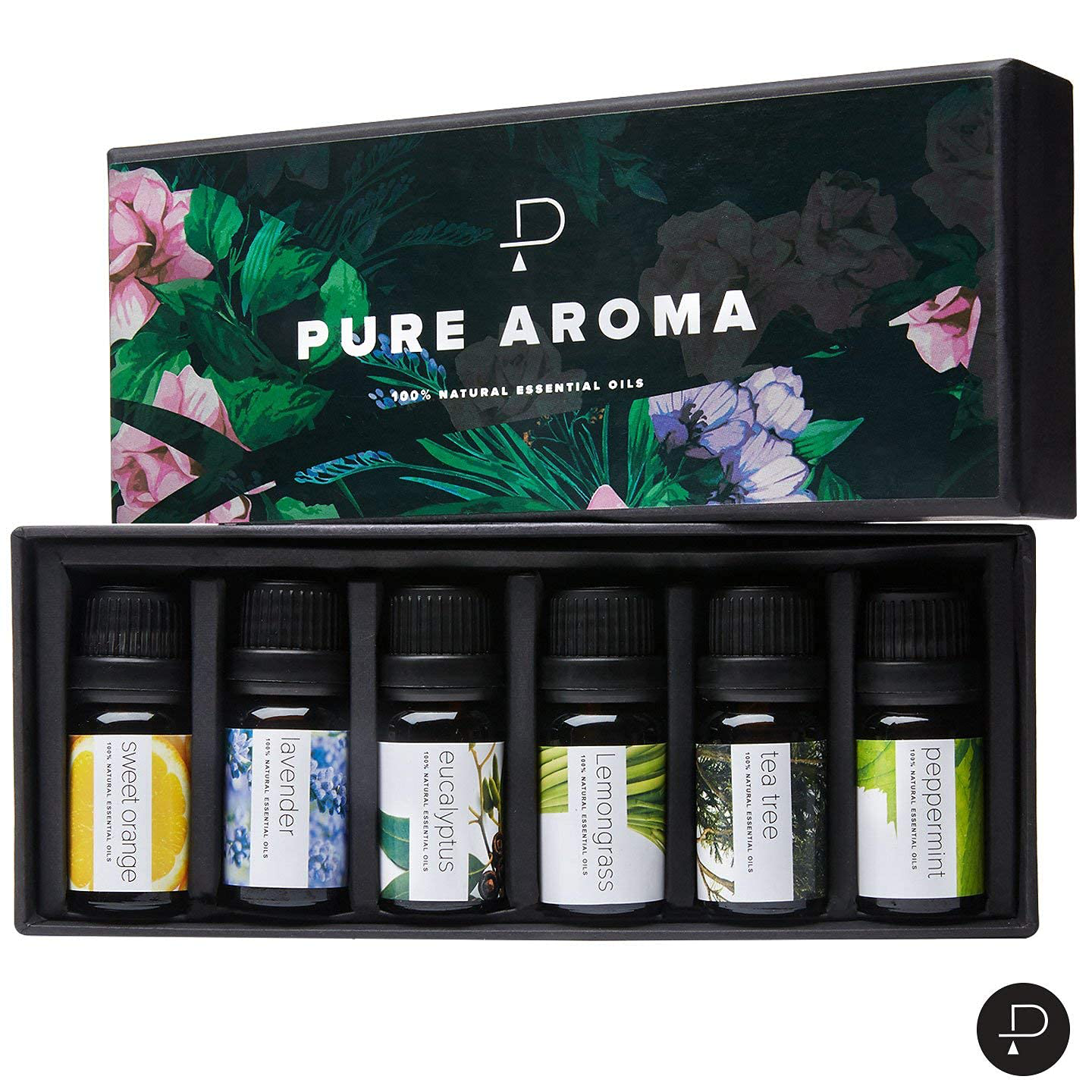 Essential Oils by PURE AROMA 100% Pure Therapeutic Grade Oils kit- Top 6 Aromatherapy Oils Gift Set-6 Pack, 10ML(Eucalyptus, Lavender, Lemon Grass, Orange, Peppermint, Tea Tree)