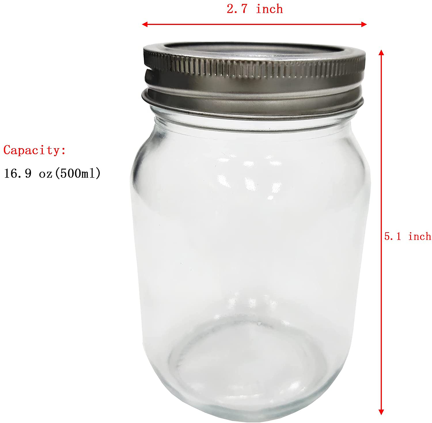 TAIKMD Glass Regular Mouth Mason Jars, 16 oz Glass Jars with Silver Metal Airtight Lids For Meal Prep, Food Storage (1 Pcs, 16 oz)