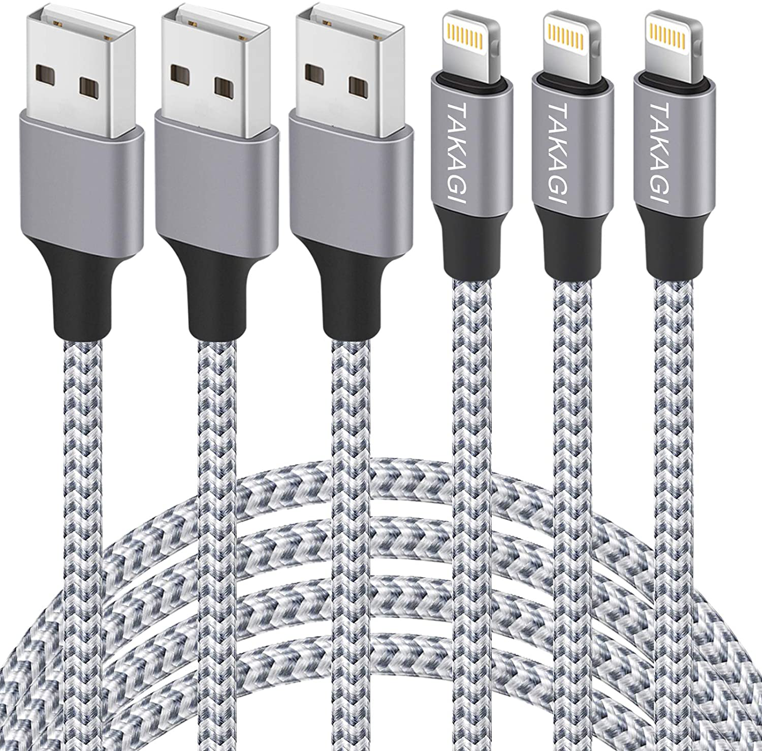 iPhone Charger, TAKAGI 3Pack 6FT Nylon Braided Lightning to USB Cable Power Fast Charging Data Sync Transfer Cord[Apple MFi Certified]Compatible with iPhone 12 11 Pro Max XS XR X 8 7 Plus 6S SE iPad