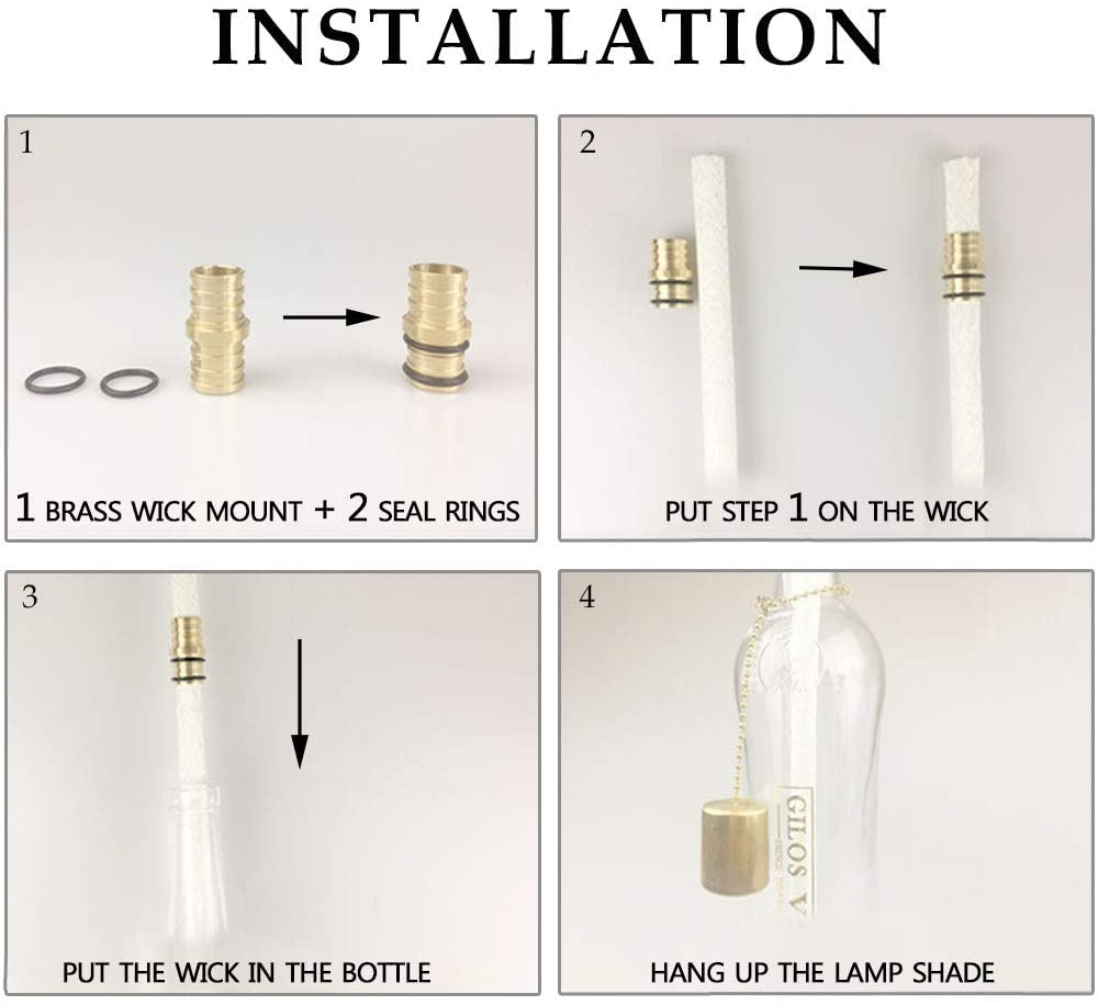Ericx Light Wine Bottle Torch Kit 4 Pack, Includes 4 Long Life Torch Wicks ,Brass Torch Wick Holders and Brass Caps - Just Add Bottle for an Outdoor Wine Bottle Torch