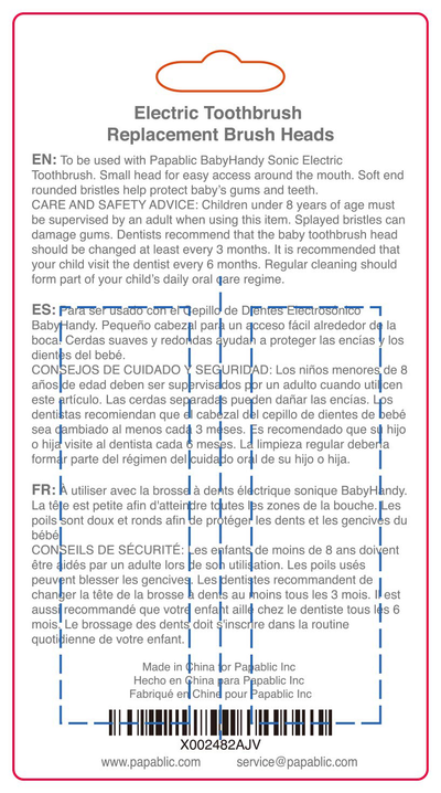 Papablic BabyHandy Sonic Electric Replacement Brush Heads (18-36 Months), 2 Count