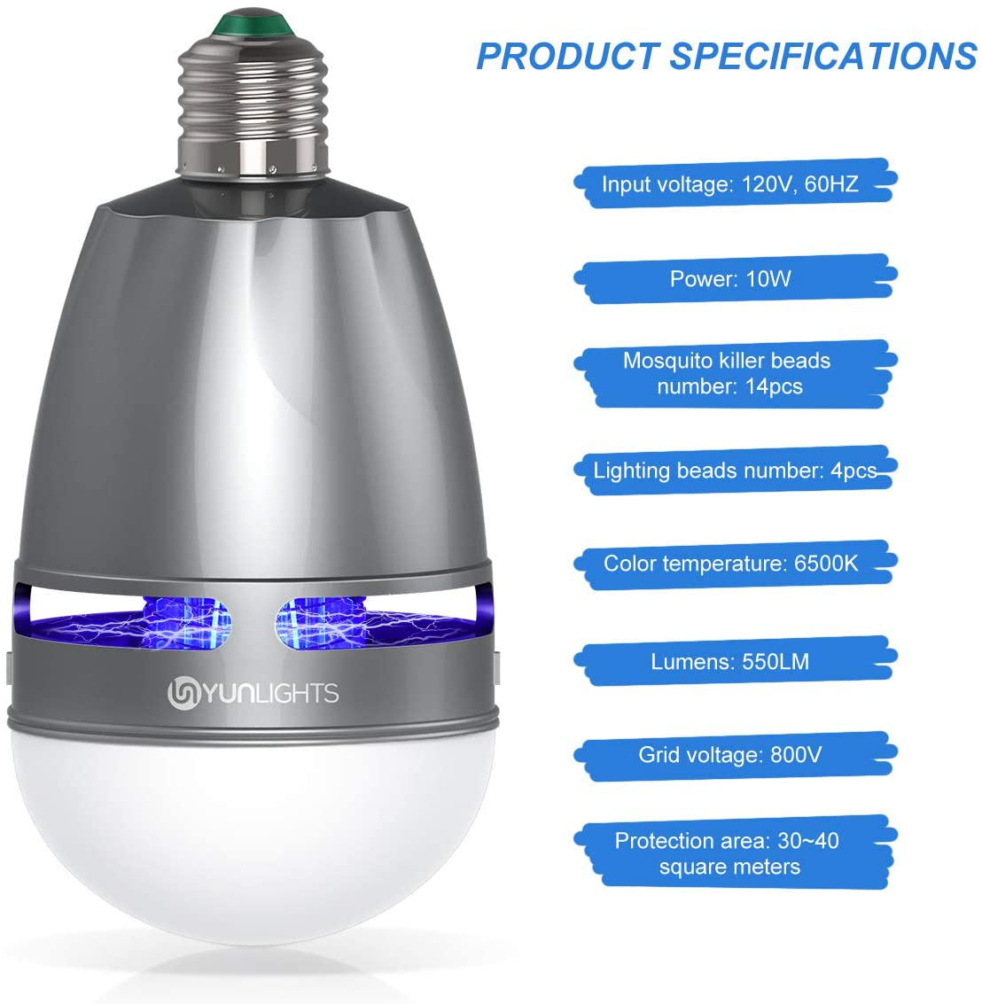 Bug Zapper Light Bulb - YUNLIGHTS 2 Pack 2 in 1 UV LED Mosquito Killer Lamp - Electronic Insect & Fly Trap - Fits 120V 10W E26 Light Bulb Socket, Perfect for Home Indoor and Outdoor