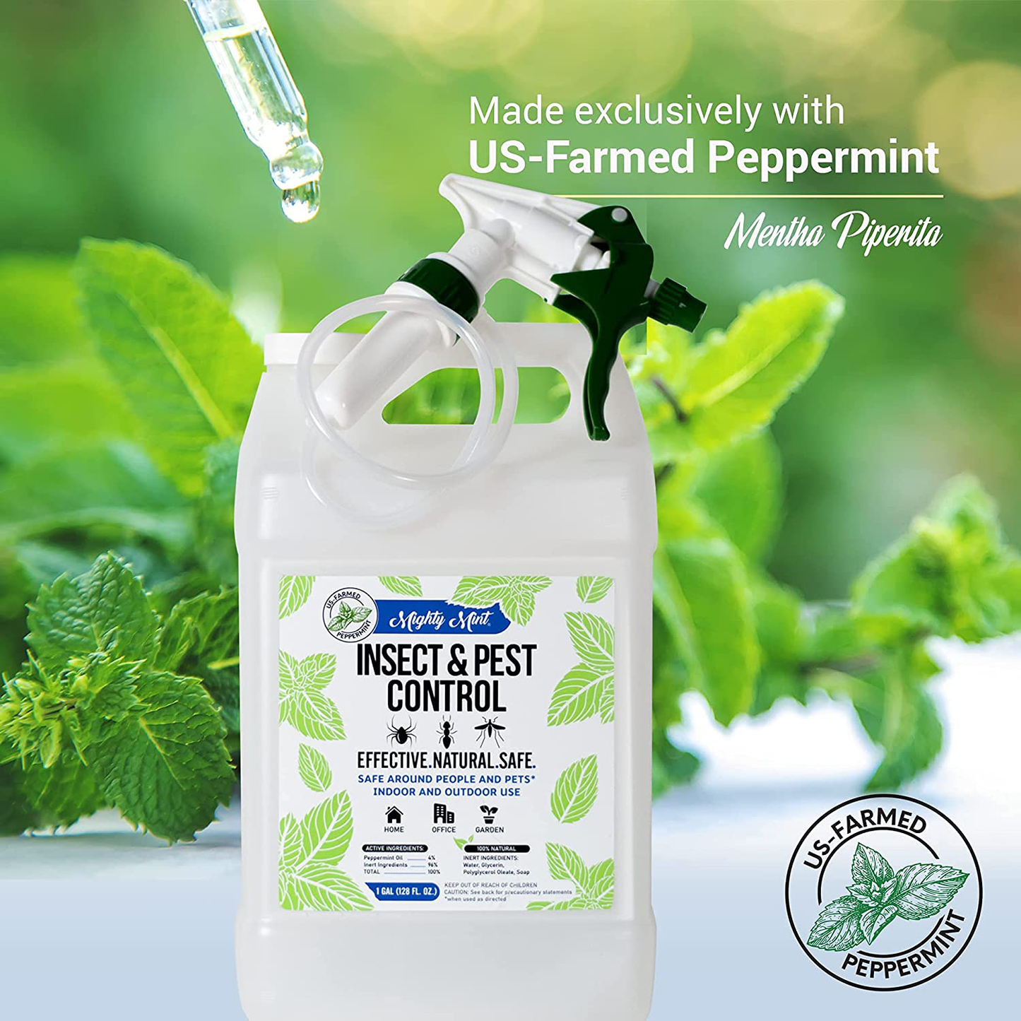 Mighty Mint Gallon (128 oz) Insect and Pest Control Peppermint Oil - Natural Spray for Spiders, Ants, and More - Non Toxic