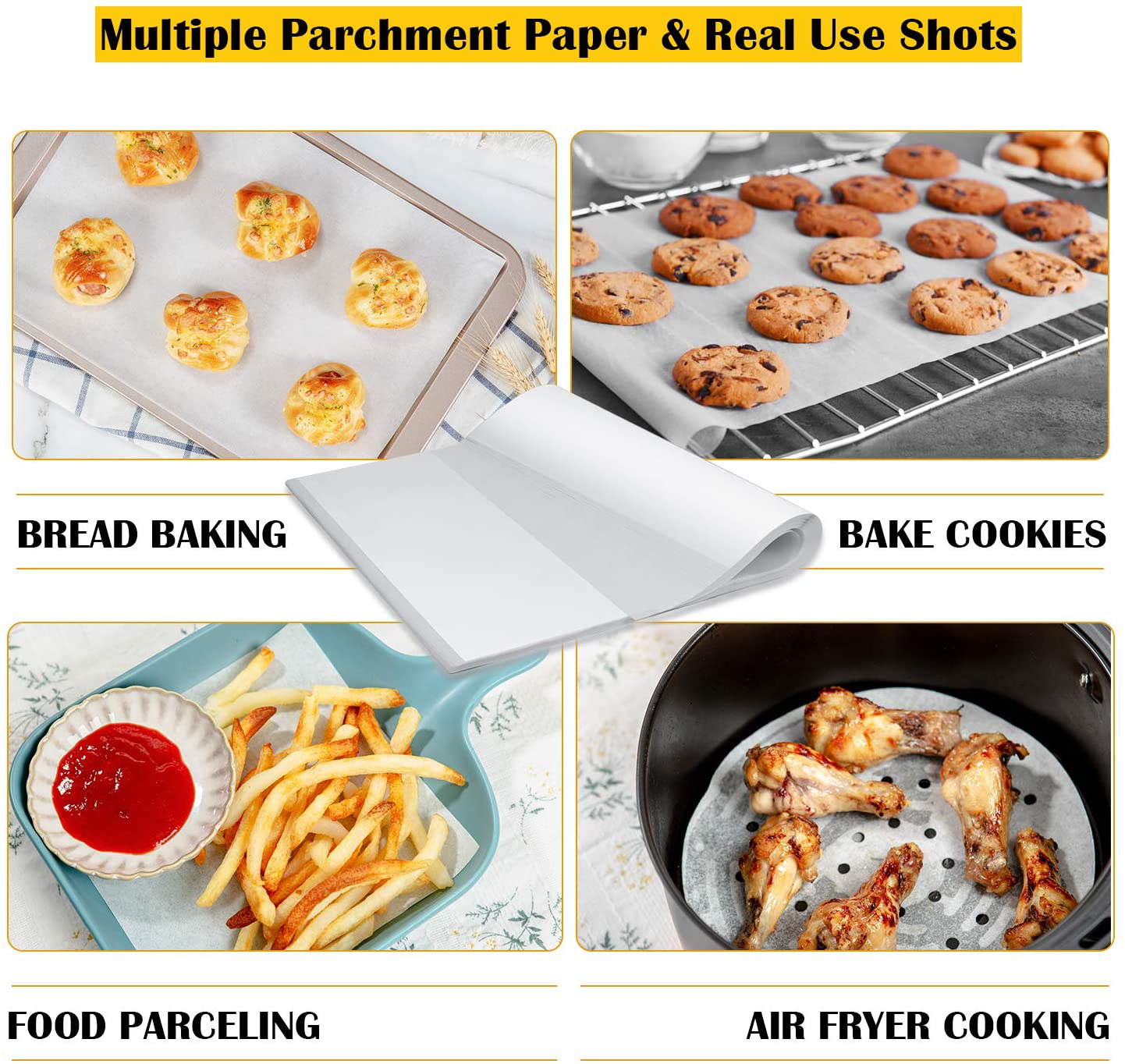 Katbite 200PCS 12X16 in Heavy Duty Flat Parchment Paper, Parchment Paper Sheets for Baking Cookies, Cooking, Frying, Air Fryer, Grilling Rack, Oven（12X16 Inch)