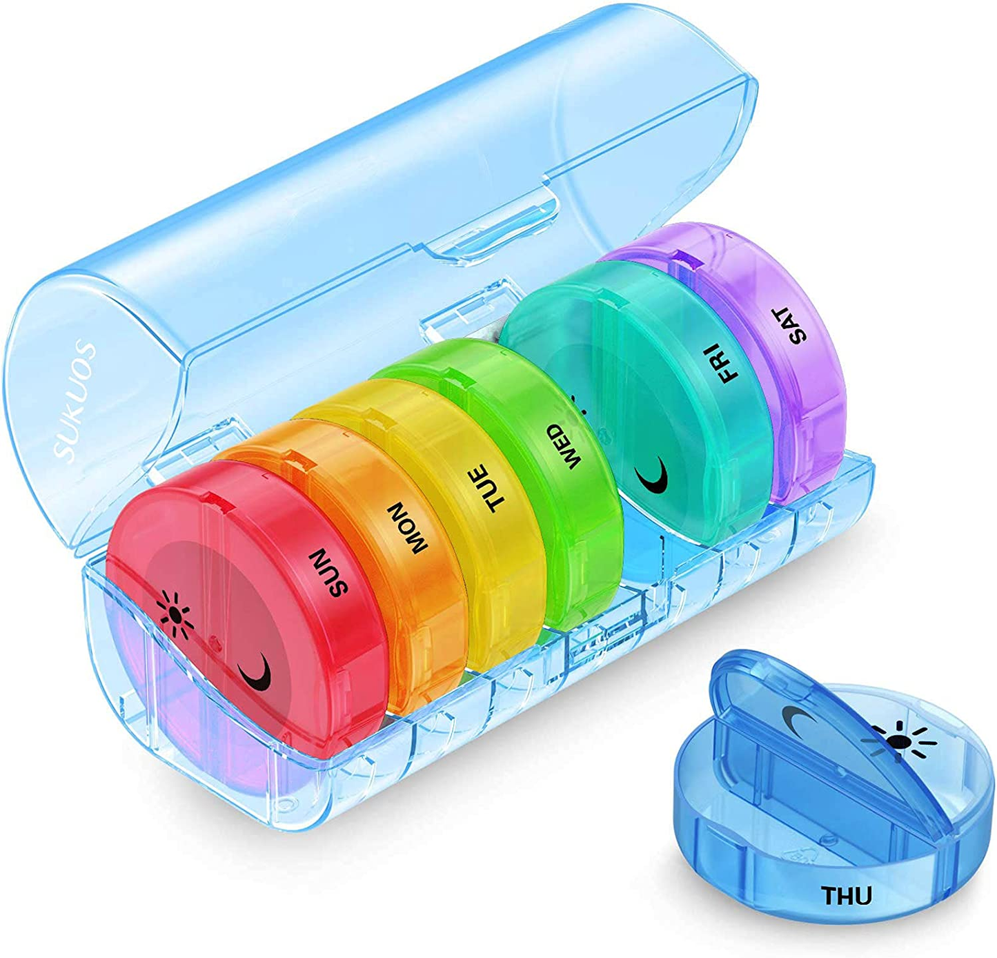 Weekly Pill Organizer 7 Day 2 Times a Day, Sukuos Large Daily Pill Cases for Pills/Vitamin/Fish Oil/Supplements (Clear)