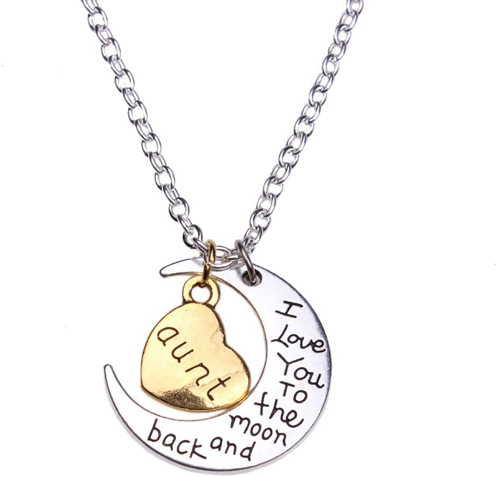 Sunvy Mom Dad Grandpa Grandma Aunt Uncle Son Daughter Sister Brother I Love You to The moom and Back Necklace Jewelry Valentine's Day Birthday Mother's Day Father's Day Gift (Aunt)