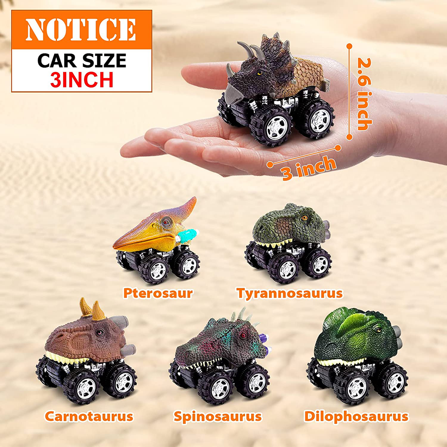 Dinosaur Toys for 3 Year Old Boys, Pull Back Dinosaur Toys for 5 Year Old Boy 6 Pack Set Car Toys for 4 Year Old Boys Christmas Birthday Gifts for Kids 2 3 4 5 6 Year Old Boys Girls