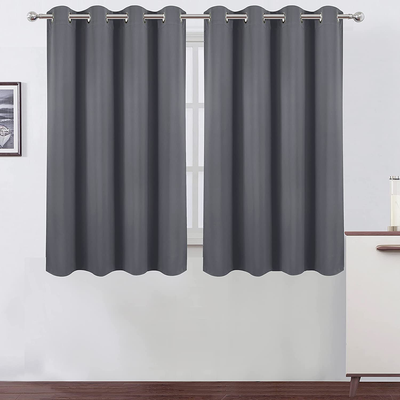 LEMOMO Grey Blackout Curtains/52 x 45 Inch/Set of 2 Panels Room Darkening Short Kitchen Curtains