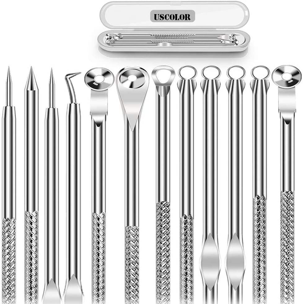 6PCS Dual Heads Blackhead Remover, Pimple Comedone Extractor, Acne Whitehead Blemish Removal Kit, Premium Stainless Steel, Risk Free for Face Skin, with Portable Box