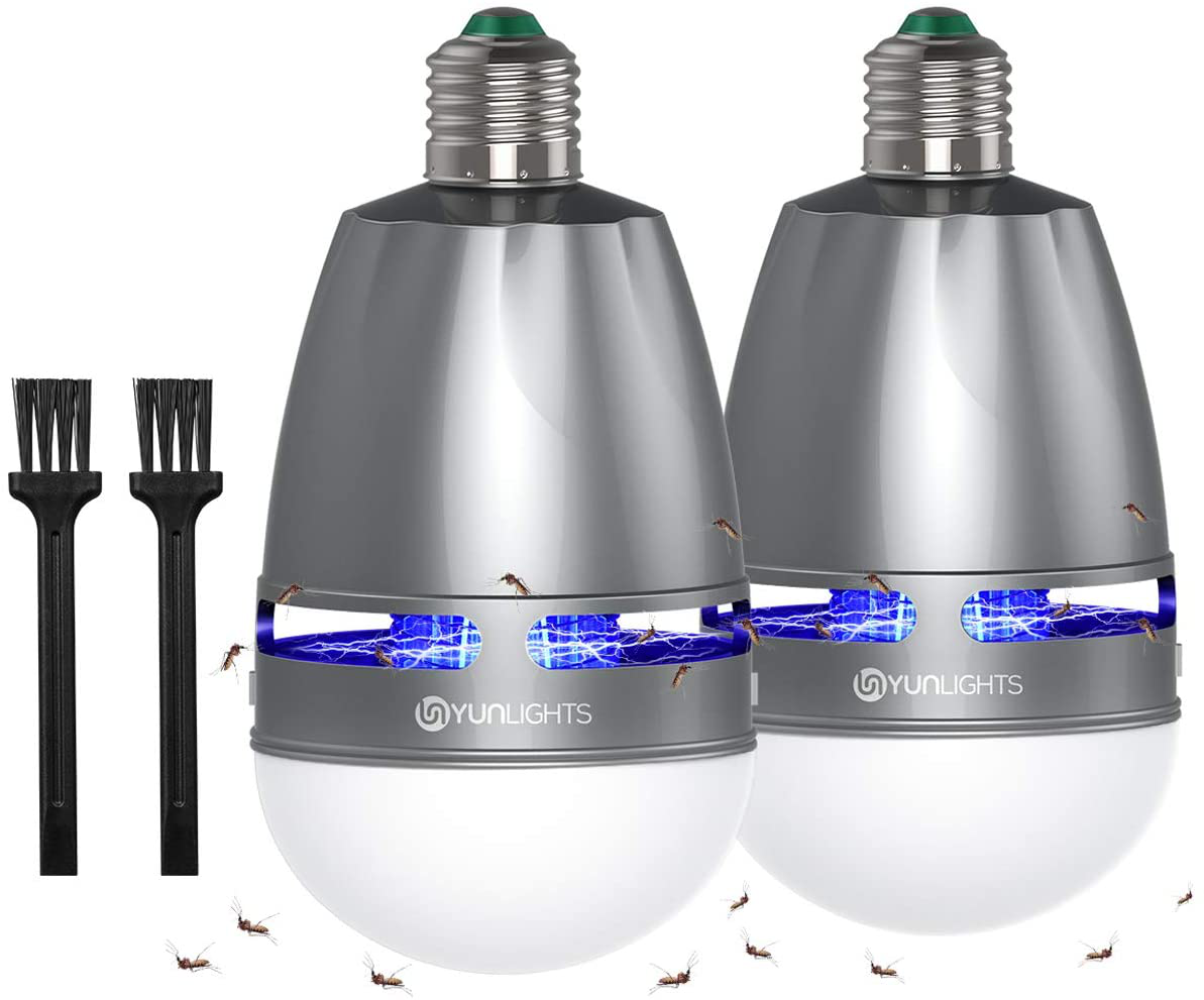 Bug Zapper Light Bulb - YUNLIGHTS 2 Pack 2 in 1 UV LED Mosquito Killer Lamp - Electronic Insect & Fly Trap - Fits 120V 10W E26 Light Bulb Socket, Perfect for Home Indoor and Outdoor
