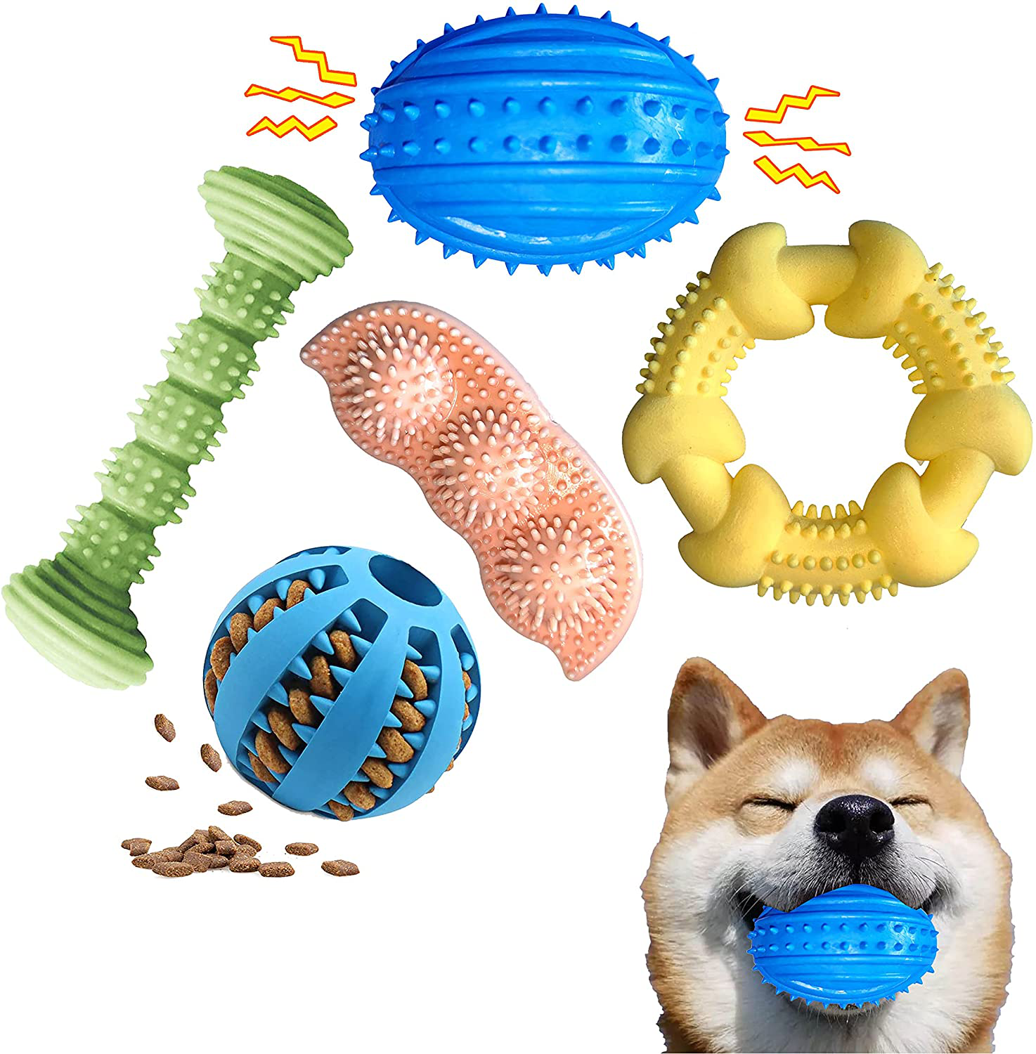 5 Pack 100% Natural Rubber Dog Chew Squeaky Toys for Puppies Relieve Itching and Teeth Cleaning 