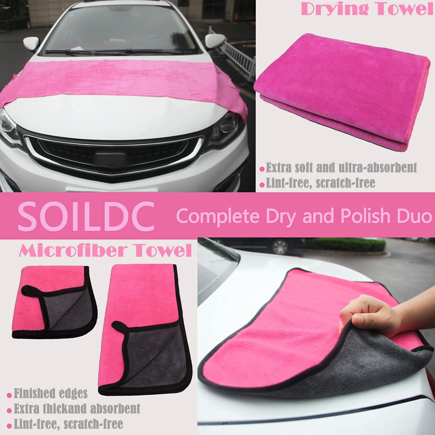 VZIKRK Car Wash Kit, Pink Car Cleaning Kit Interior and Exterior, Cleaning Gel Window Squeegee Duster、Car Washing Sponge Car Washing Mitt Microfiber Towels Wax Applicator Wheel Brush(17pcs)