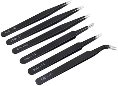 6PCS Precision Tweezers Set, Upgraded Anti-Static Stainless Steel Curved of Tweezers, for Electronics, Laboratory Work, Jewelry-Making, Craft, Soldering, etc, by KAVERME.