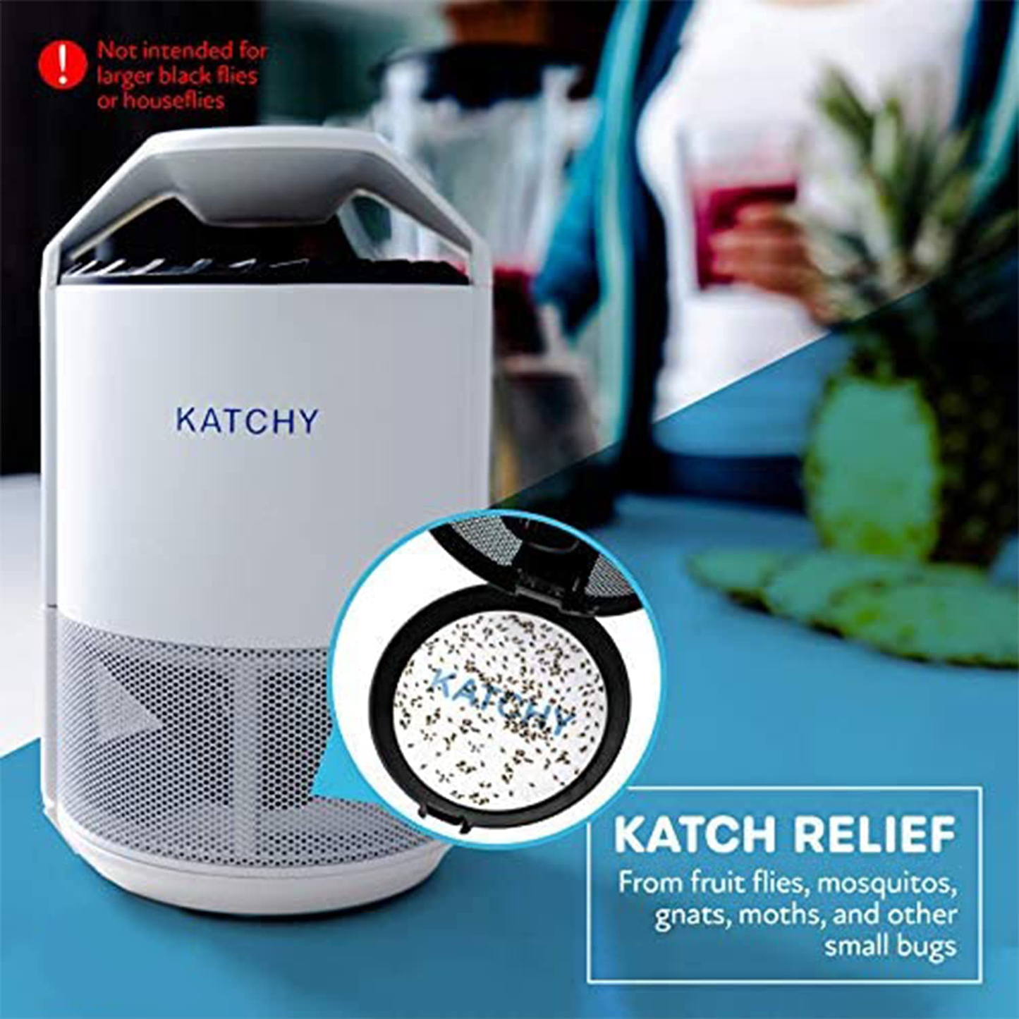 Katchy Indoor Insect Trap - Catcher & Killer for Mosquito, Gnat, Moth, Fruit Flies - Non-Zapper Traps for Buzz-Free Home - Catch Flying Insect Indoors with Suction, Bug Light & Sticky Glue (White)