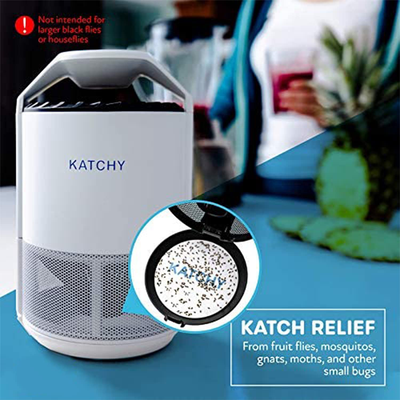 Katchy Indoor Insect Trap - Catcher & Killer for Mosquito, Gnat, Moth, Fruit Flies - Non-Zapper Traps for Buzz-Free Home - Catch Flying Insect Indoors with Suction, Bug Light & Sticky Glue (White)