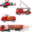 28 in 1 Fire Trucks with Sound and Light, Friction Powered Cars with 10 Mini Firetrucks, Rescue Emergency Double Side Carrier Truck Set Birthday Gift for Boys, Girls, Toddlers Kids Age 3+