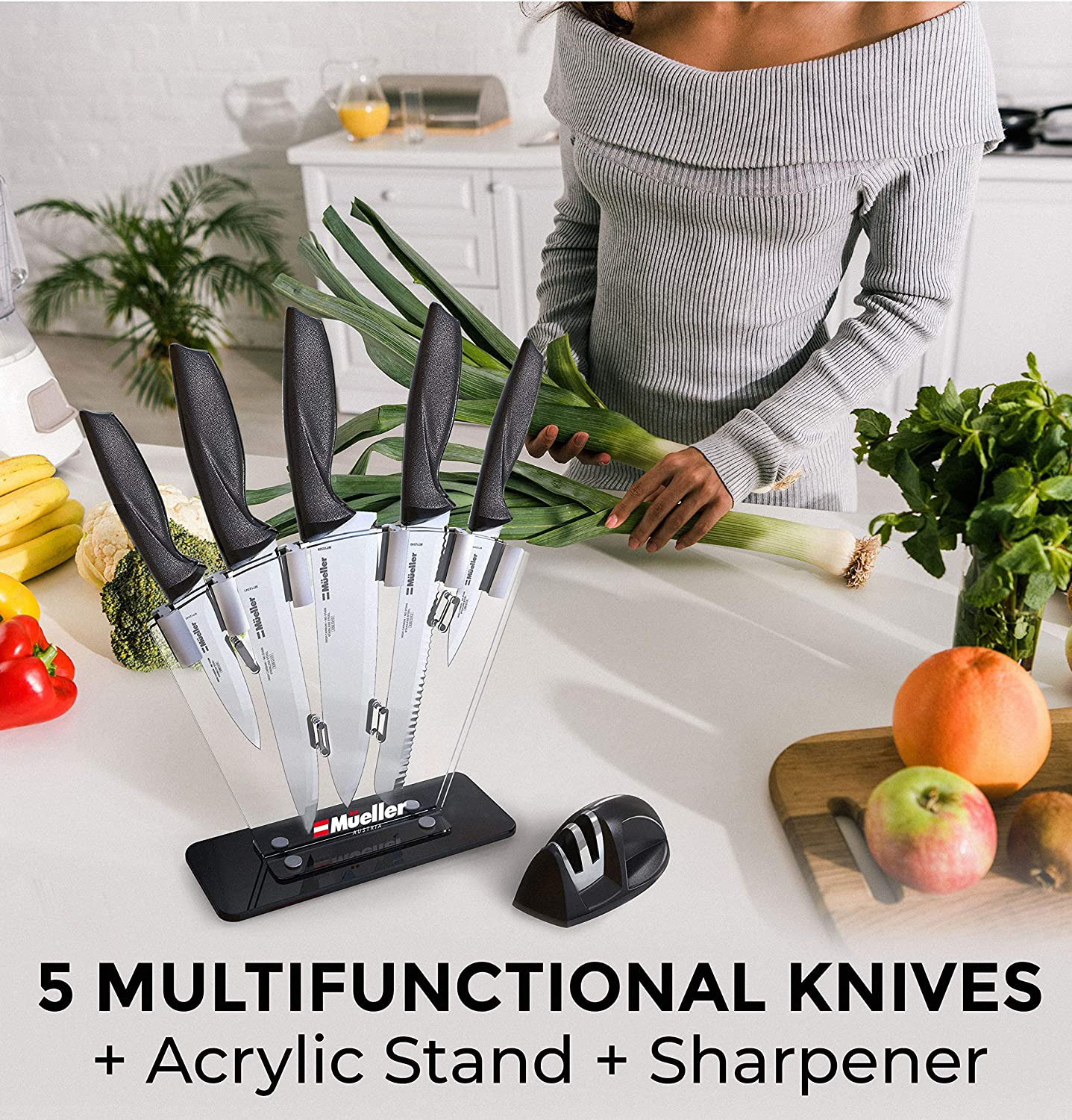 7-Piece Ultra Sharp Deluxe Stainless Steel Pro Kitchen Knife Set with Acrylic Stand