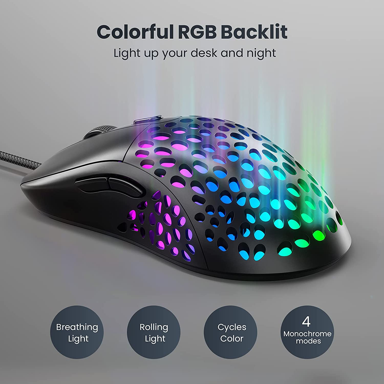 Blade Hawks RGB Wired USB Mouse for Computers, 60G Ultra-Lightweight Honeycomb Computer Mice, Gaming Mouse with 6 Function Buttons, 7 Backlight, 6400 Adjustable DPI Compatible with Windows PC, Laptop