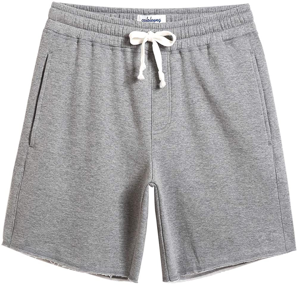 Caloleyng Mens Cotton 8" Long Casual Lounge Fleece Shorts Pockets Jogger Athletic Workout Gym Sweat Shorts