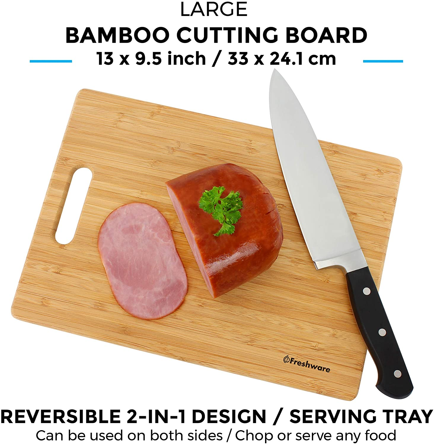 Bamboo Cutting Boards for Kitchen [Set of 3] Wood Cutting Board for Chopping Meat, Vegetables, Fruits, Cheese, Knife Friendly Serving Tray with Handles