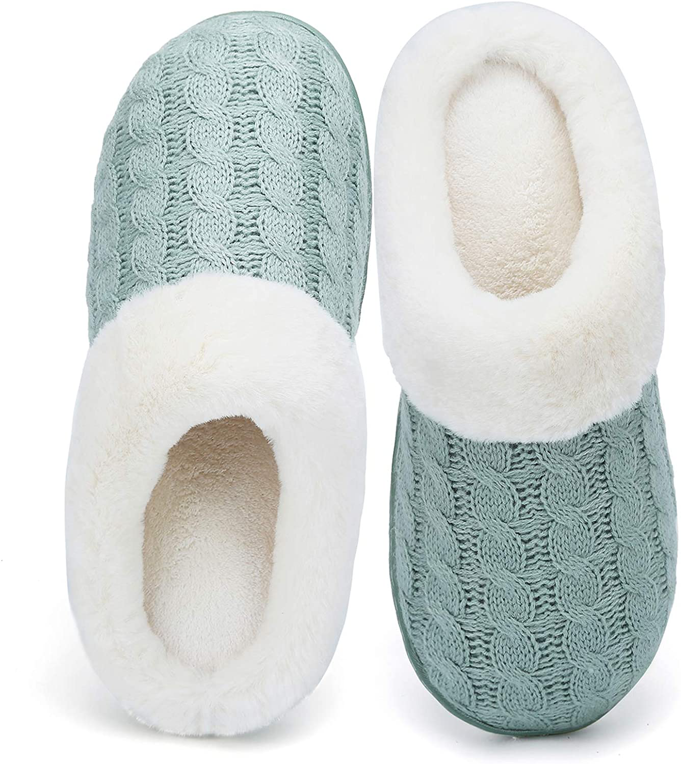 Women'S Memory Foam Slippers Knitted Fur Collar House Shoes Anti-Skid Sole for Indoor & Outdoor