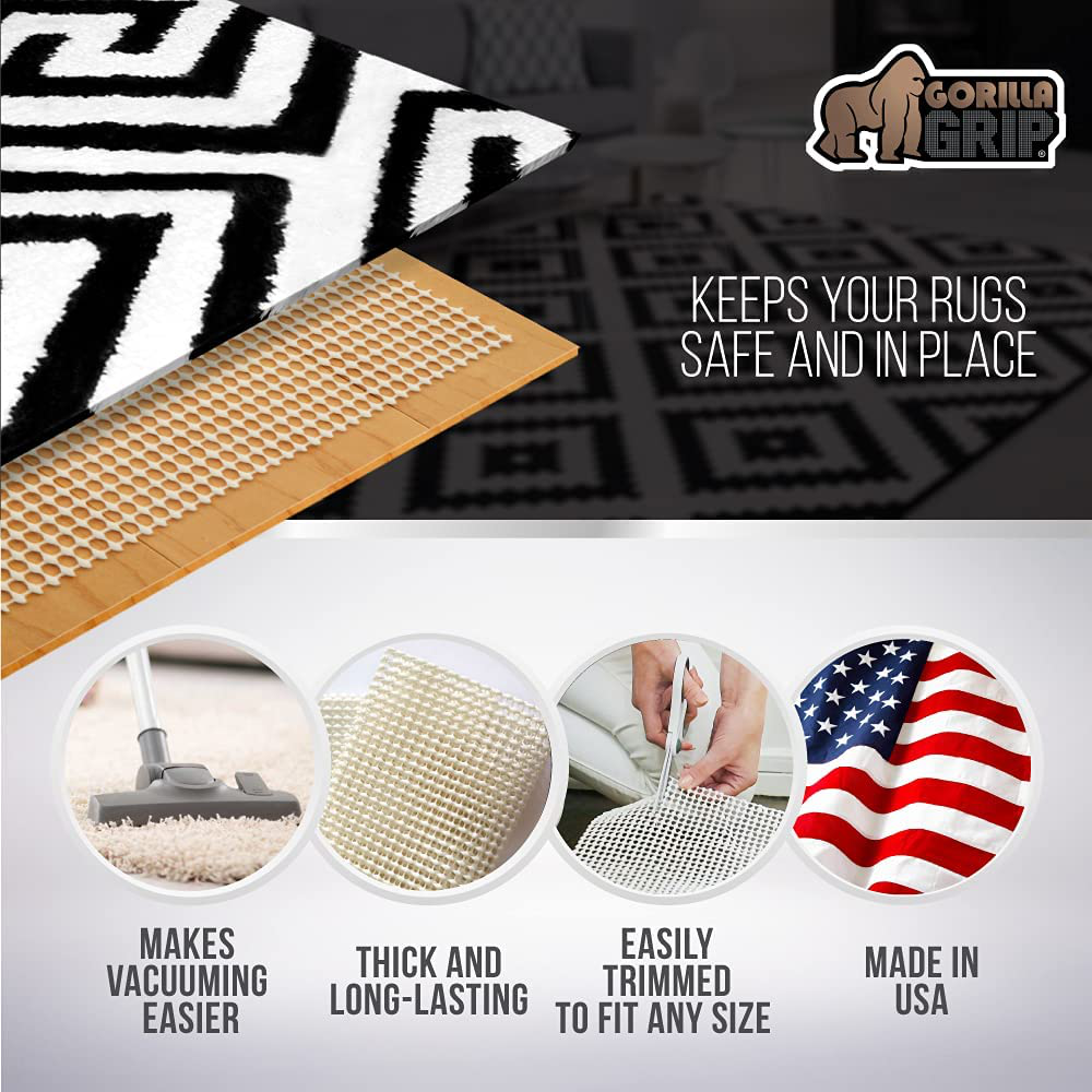 Gorilla Grip Original Extra Strong Rug Pad Gripper, Made in USA, Thick Slip and Skid Resistant Pads for Area Rugs on Hard Floors, Under Carpet Mat Cushion and Hardwood Floor Protection, 2x3 FT