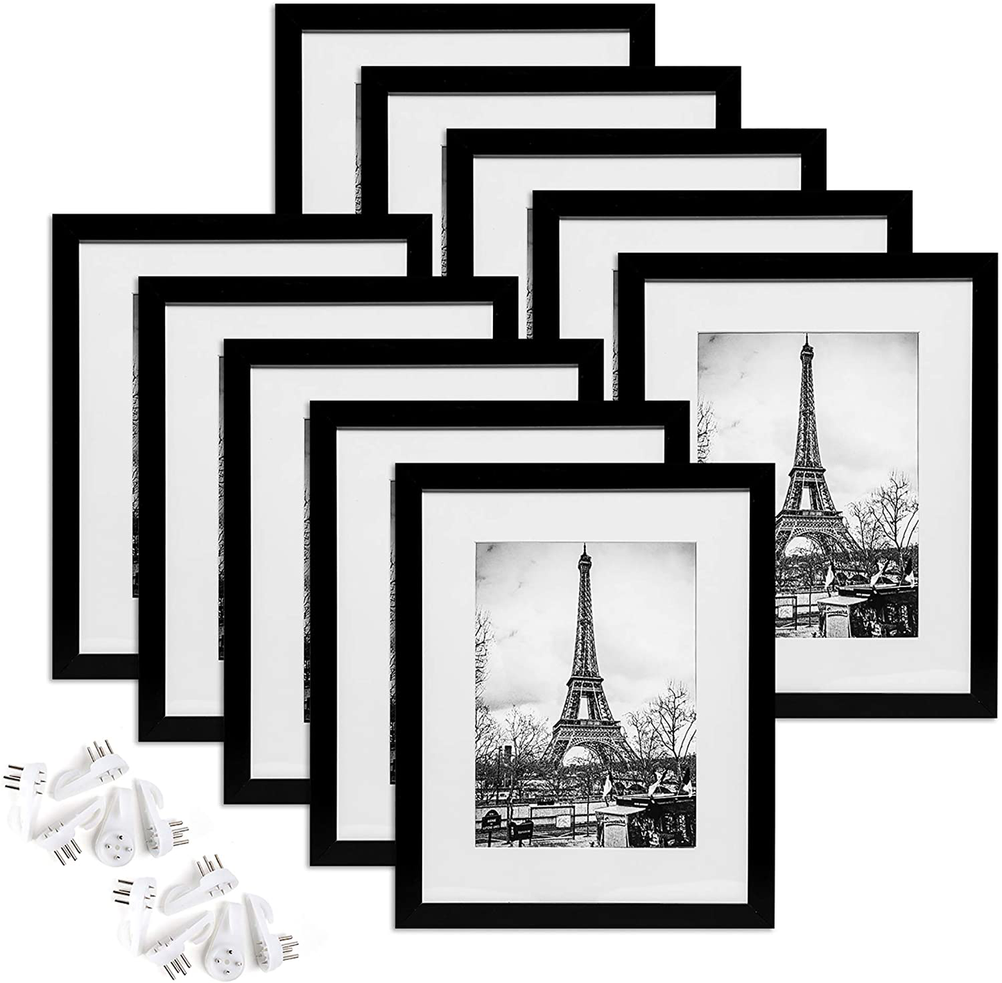 upsimples 8.5x11 Picture Frame Set of 10,Display Pictures 6x8 with Mat or 8.5x11 Without Mat,Multi Photo Frames Collage for Wall or Tabletop Display,Black