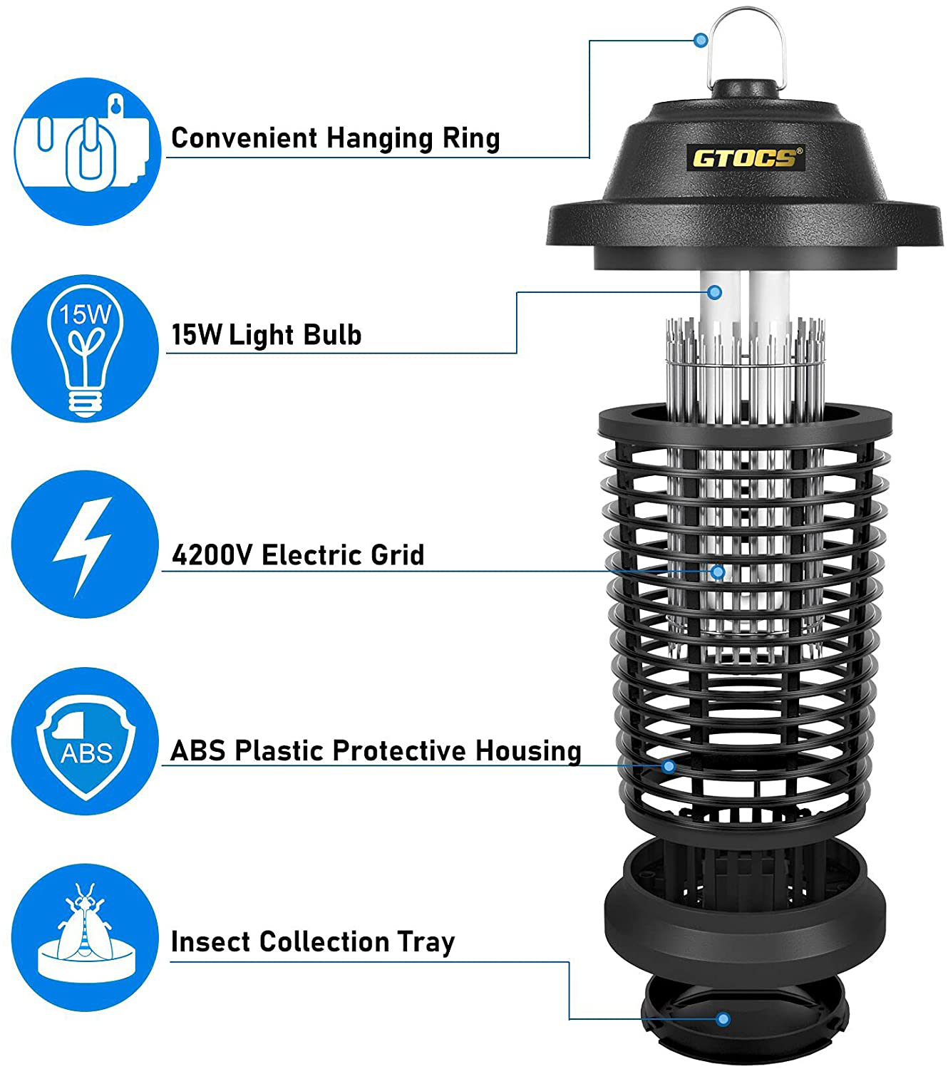 GTOCS Bug Zapper Outdoor Electric, Fly Zapper Mosquito Zapper Electronic Insect Killer