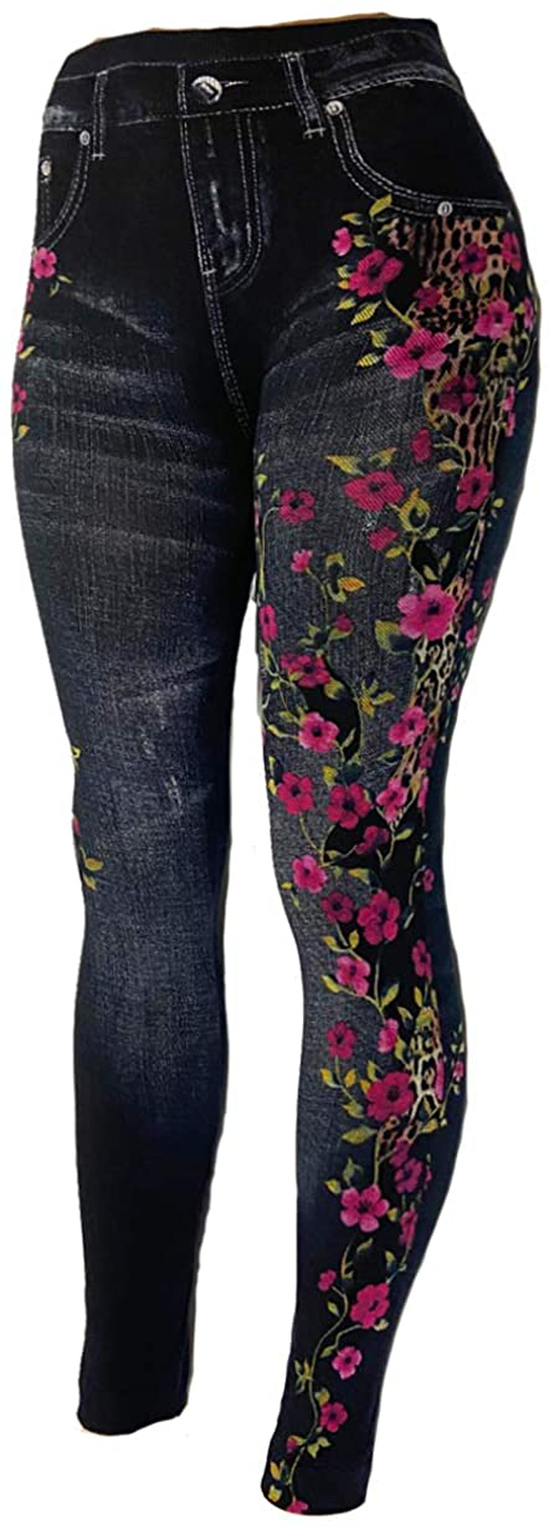 CLOYA Women's Denim Print Seamless Full Leggings for All Seasons - One Size Fits Small and Medium