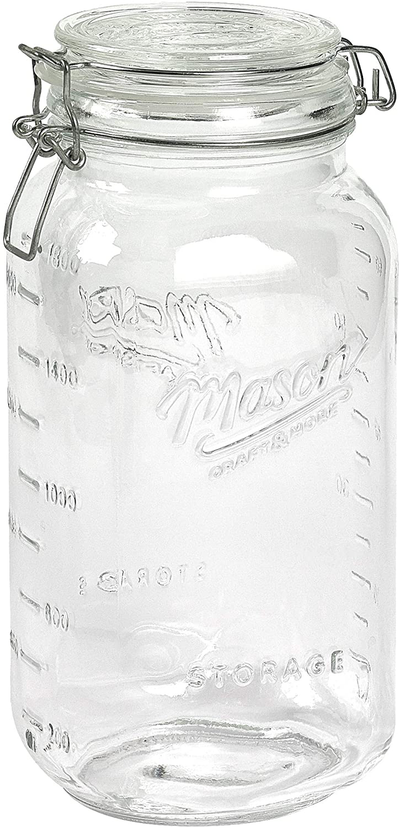 Mason Craft & More Airtight Kitchen Food Storage Clear Glass Clamp Jars, 101 Ounce (3 Liter) Extra Large Clamp Jar