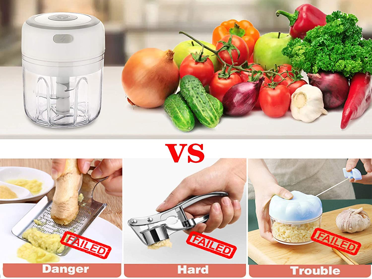 Electric Mini Garlic Chopper Food Chopper，Usb Rechargeable Mini Chopper for Beef/Fruits/Vegetables/Garlic/Onion- Safe Child Lock, Best Gift for Mom - 1 Blades Included (250Ml)