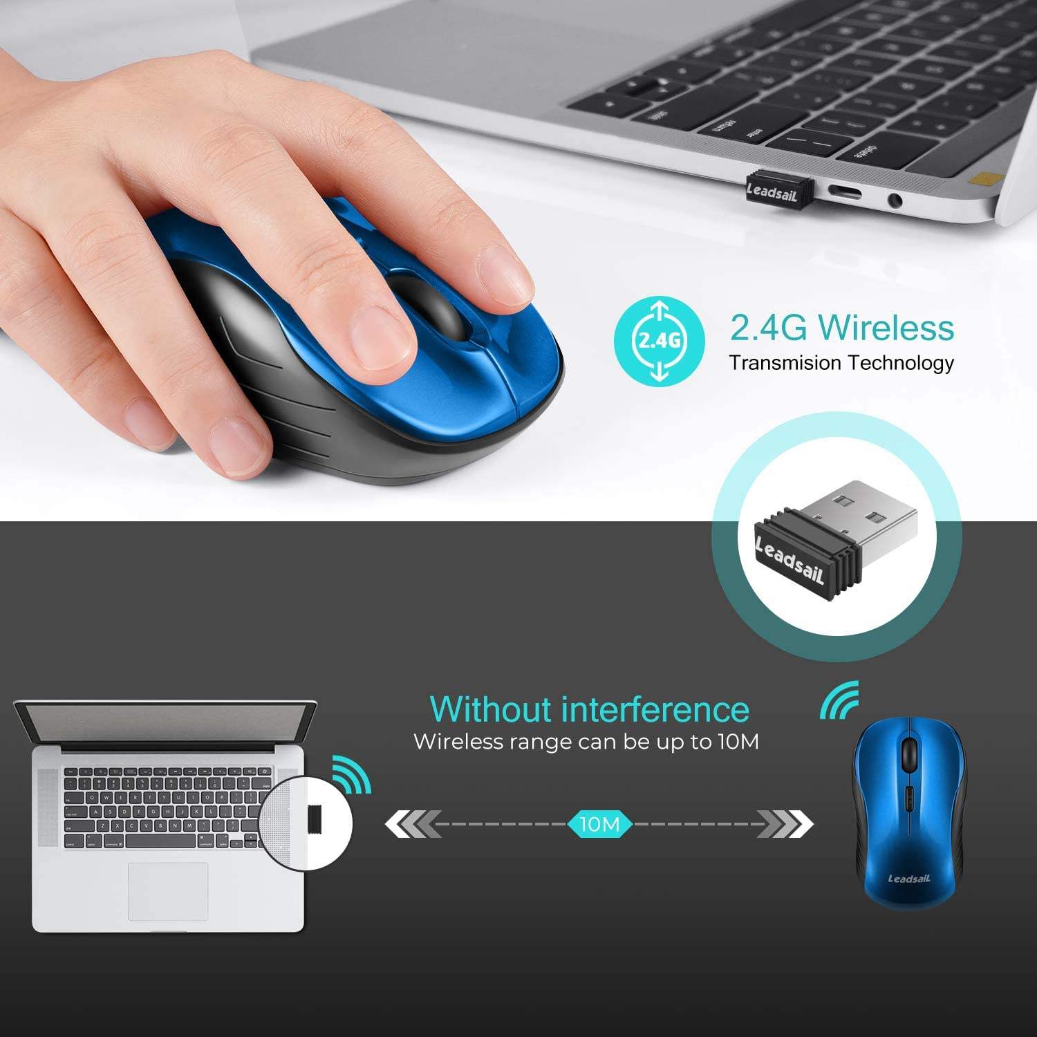 Wireless Mouse Silent 2.4G USB Computer Mouse Compact Optical Cordless Mouse Mini Quiet Wireless Mice, Noiseless, 4 Buttons, 3 Adjustable DPI Mobile Mouse for Pc/Laptop/ Windows/Mac/Linux 