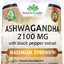 Organic Ashwagandha 2,100 mg - 100 Vegan Capsules Pure Organic Ashwagandha Powder and Root Extract - Stress Relief, Mood Enhancer, Immune & Thyroid Support