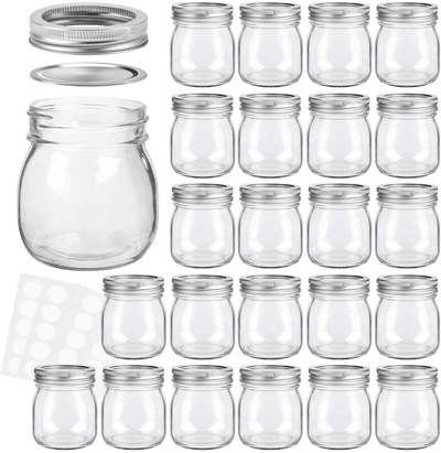 KAMOTA Mason Jars 10 oz With Regular Lids and Bands, Ideal for Jam, Honey, Wedding Favors, Shower Favors, Baby Foods, DIY Magnetic Spice Jars, 24 PACK, 30 Whiteboard Labels Included