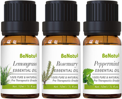 Peppermint Essential Oils Set (With Lemongrass, Rosemary) for Diffuser, Skin Care, Hair Growth - Pure Aromatherapy Kit for Home, Soap Making - by Benatu