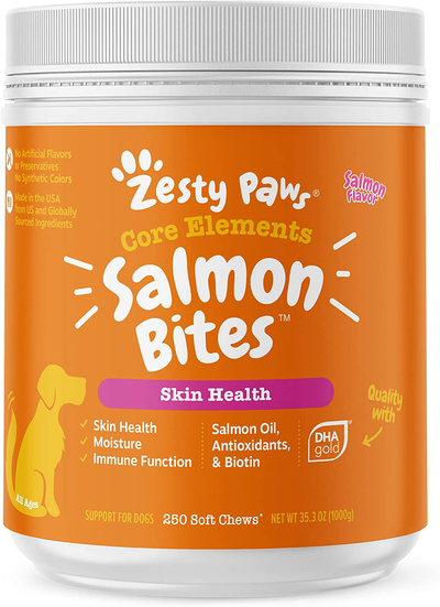 Zesty Paws Salmon Fish Oil Omega 3 for Dogs - with Wild Alaskan Salmon Oil - Allergy Support - Hip & Joint + Arthritis Dog Supplement