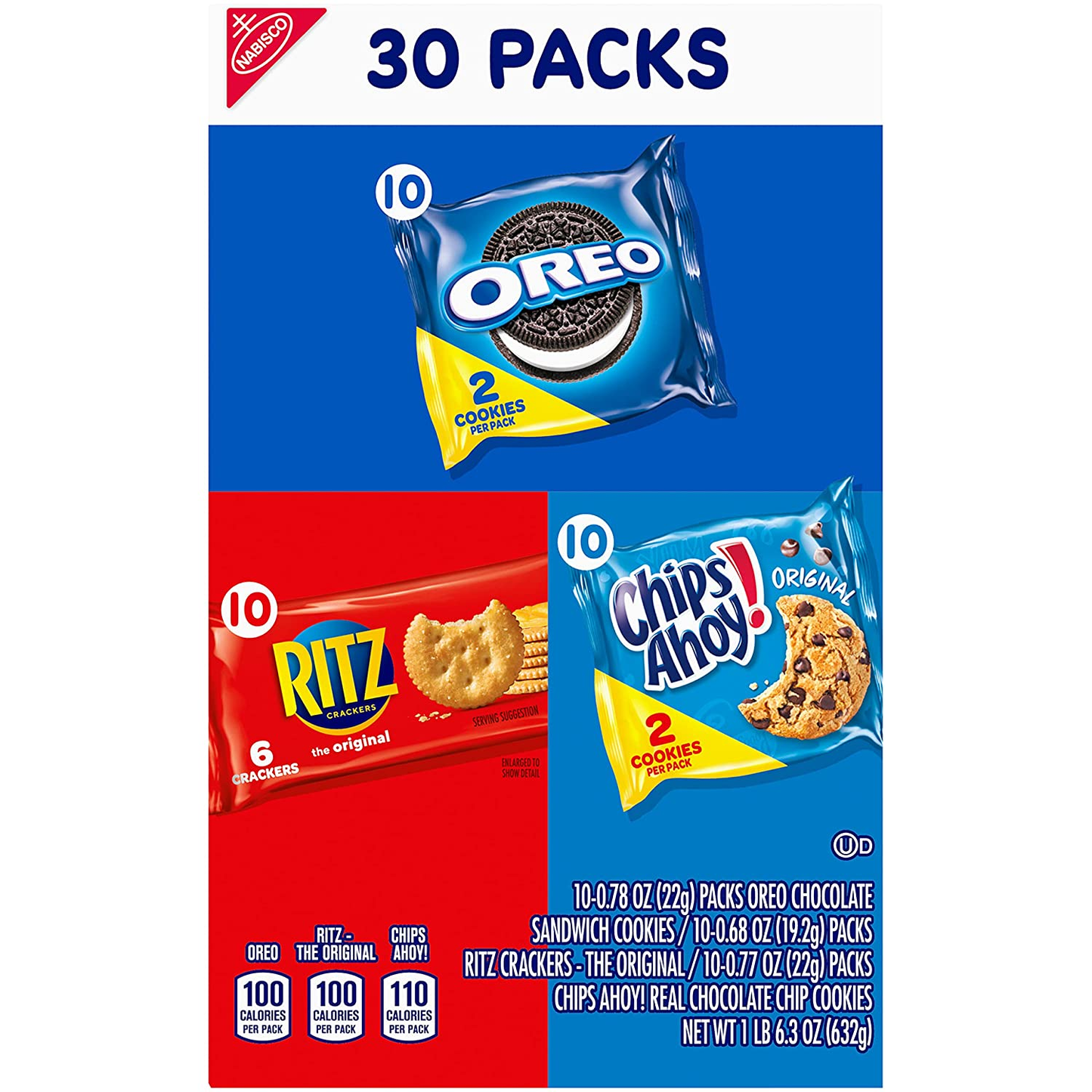 Nabisco Cookies & Cracker Variety Pack, OREO, RITZ & CHIPS AHOY!, 30 Count (Pack of 1)