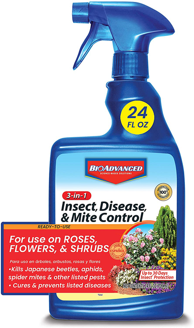 BIOADVANCED 701287A 3-in-1 Insect, Disease, and Mite Control for Plants, 32-Ounce, Ready-to-Spray