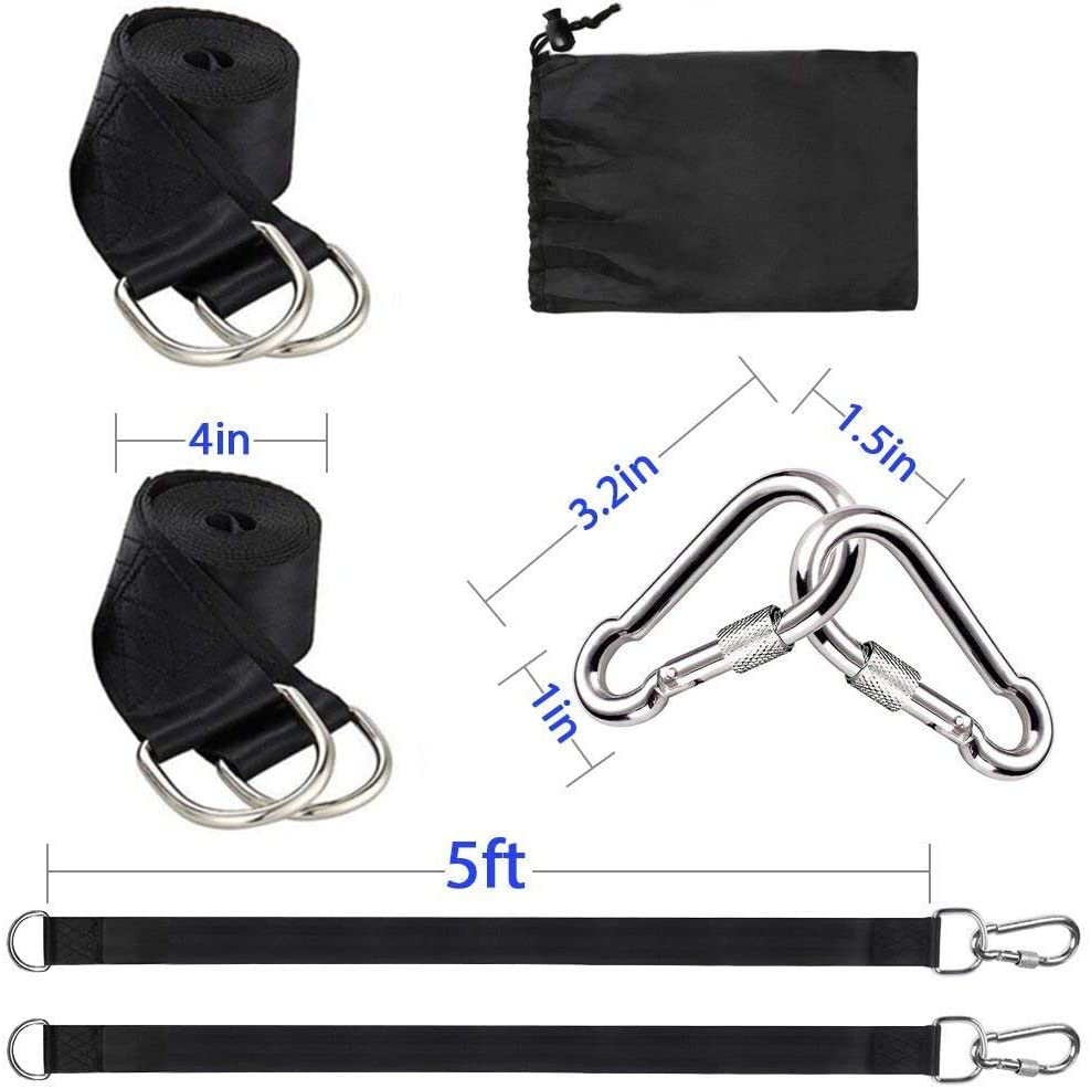 Tree Swing Hanging Straps Kit Holds 2000 lbs,5ft Extra Long Straps Strap with Safer Lock Snap Carabiner Hooks Perfect for Tree Swing & Hammocks, Perfect for Swings,Carry Pouch Easy Fast Installation
