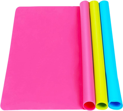 3 Pack Large Silicone Sheets for Crafts, Liquid, Resin Jewelry Casting Molds Mat,Silicone Placemat. 15.7” x 11.8” (Blue & Rose Red & Green)