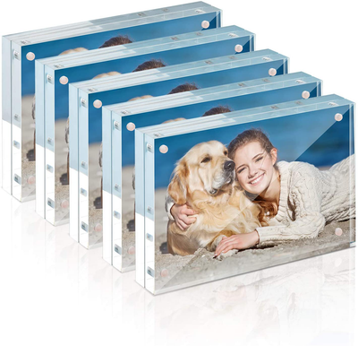 Picture Frame, TWING 4x6 Inch 5 Pack Acrylic Photo Frames Horizontal Magnet Double Sided Picture Frame Set with Microfiber Cloth,12 + 12MM Thickness Clear Picture Frame Desktop Display