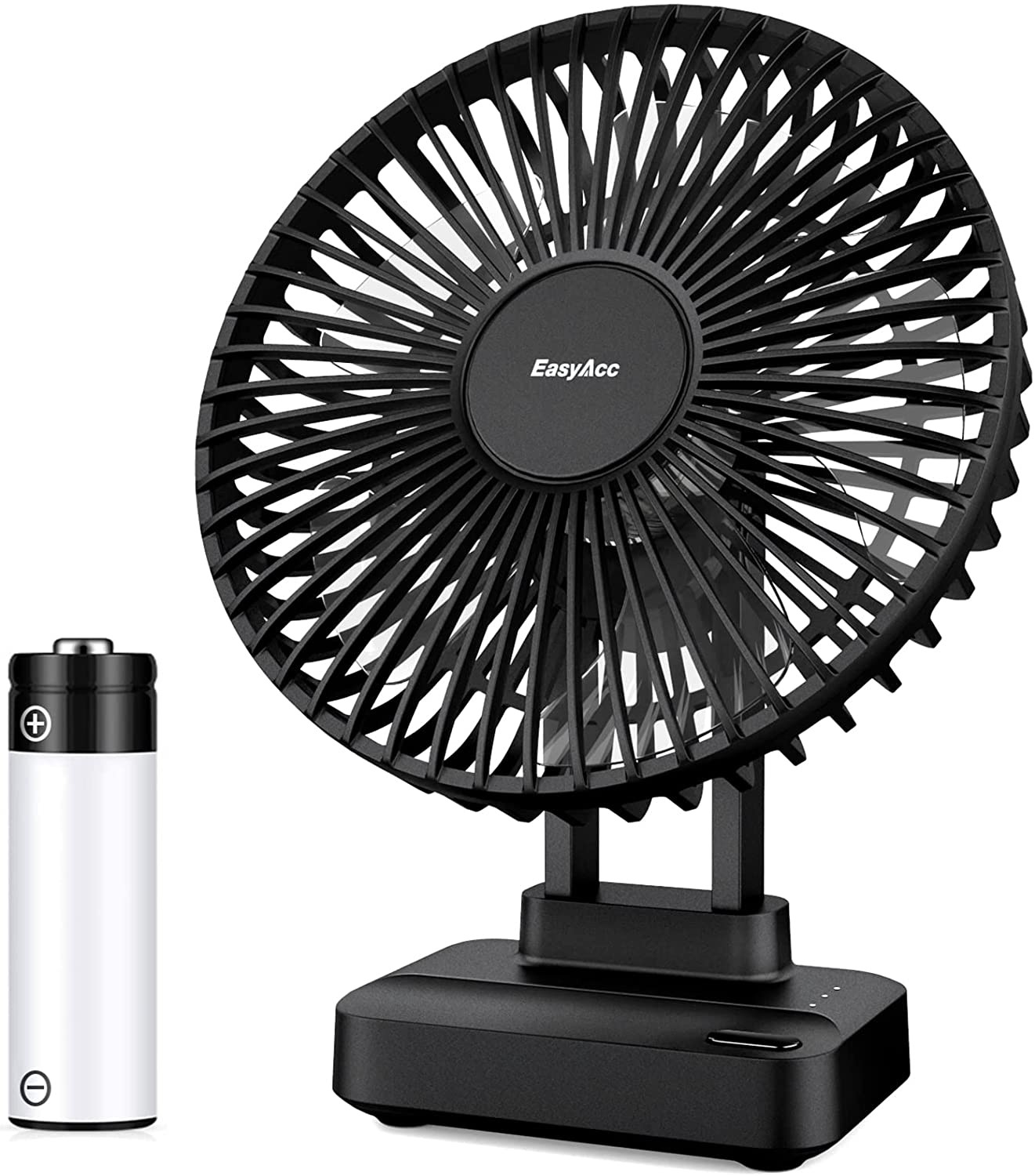 Small USB Desk Fan, Easyacc 3 Speed Portable Rechargeable Battery Fan with Blue LED Mood Light, Personal Quiet Table Fan 4.9 Inch Cooling Fan for Home, Office, Outdoor, Travel, Camping