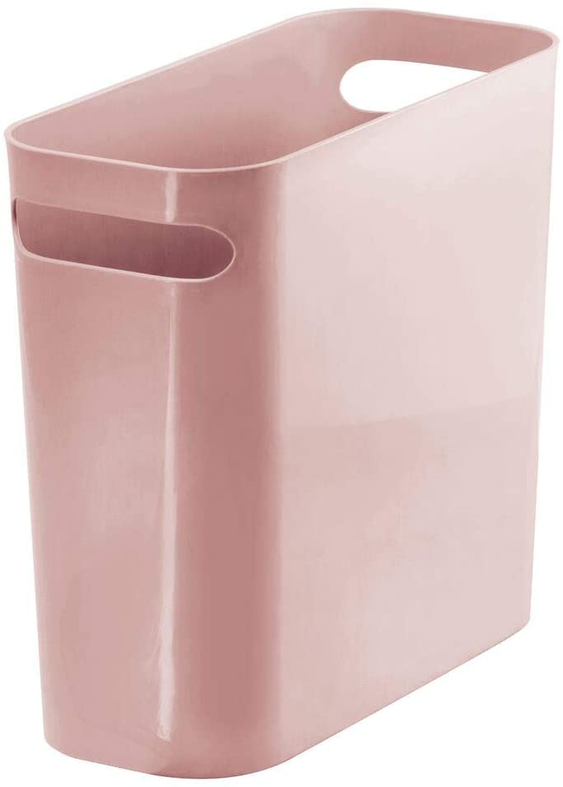 mDesign Slim Plastic Rectangular Small Trash Can Wastebasket, Garbage Container Bin with Handles for Bathroom, Kitchen, Home Office, Dorm, Kids Room - 10" High, Shatter-Resistant - Black