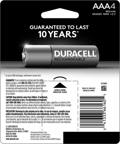 Duracell - Rechargeable AA + AAA Batteries combo pack, 4 count each - long lasting, all-purpose Double A & Triple A battery for household and business - 8 count total