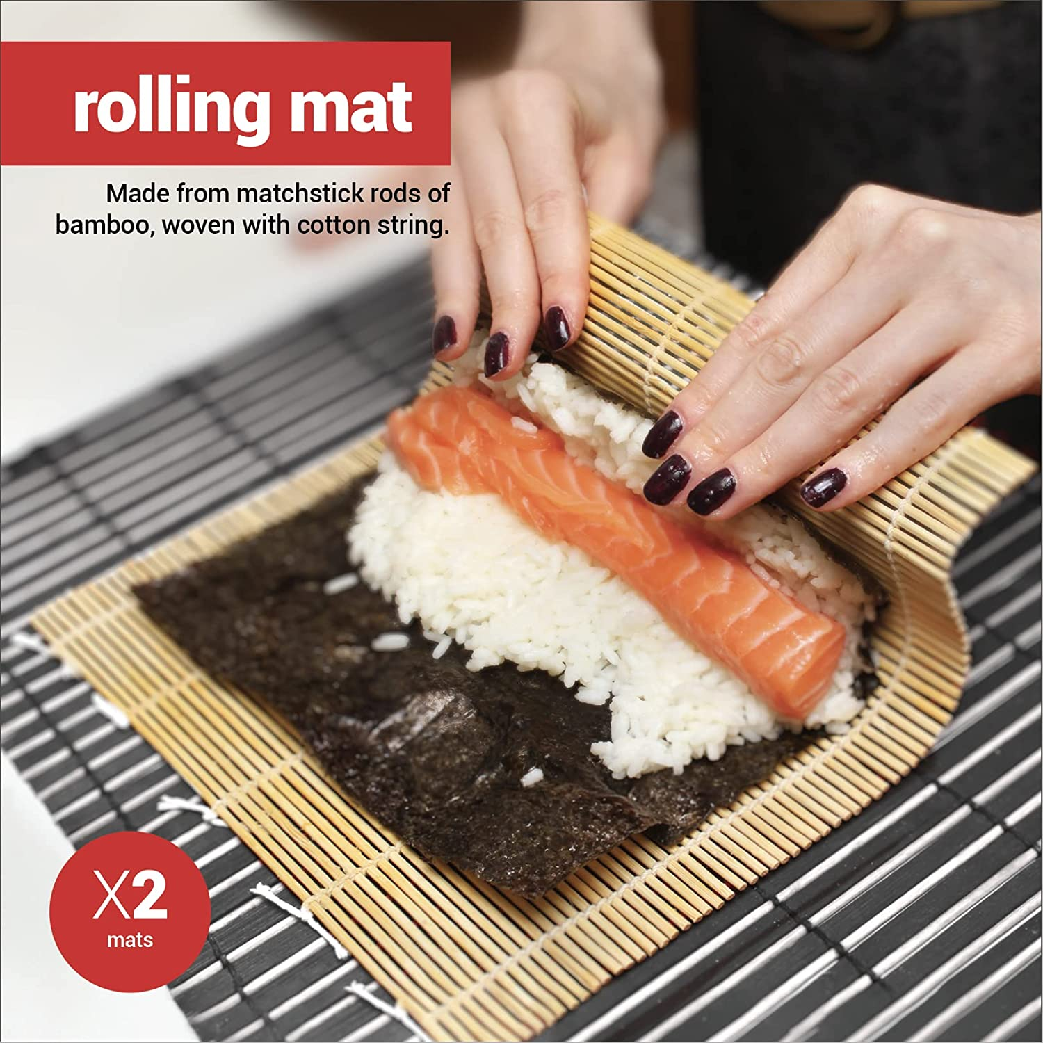 Sushi Making Kit Deluxe - Includes 2 Bamboo Sushi Rolling Mats, Rice Spreader, Rice Paddle, 5 Pairs Chopsticks - 100% Bamboo Home Sushi Maker Kit for Beginners - Great Gift Idea for Chef - Roller Mat