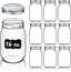 Regular-Mouth Glass Mason Jars, 16-Ounce (10-Pack) Canning Jars with Silver Metal Airtight Lids for Meal Prep, Food Storage, Canning, Jelly, Dry Food, Spices, Salads, Yogurt with Chalkboard Labels Set