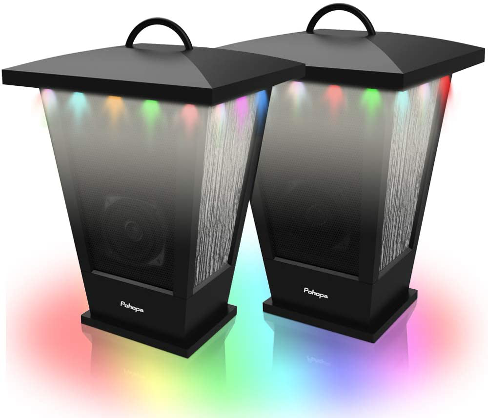 Bluetooth Speakers Waterproof, Pohopa 2 Packs True Wireless Stereo Sound 20W Speakers Dual Pairing Lantern Indoor Outdoor Speakers with 20 Piece LED Lights, Rich Bass, Pinao Black