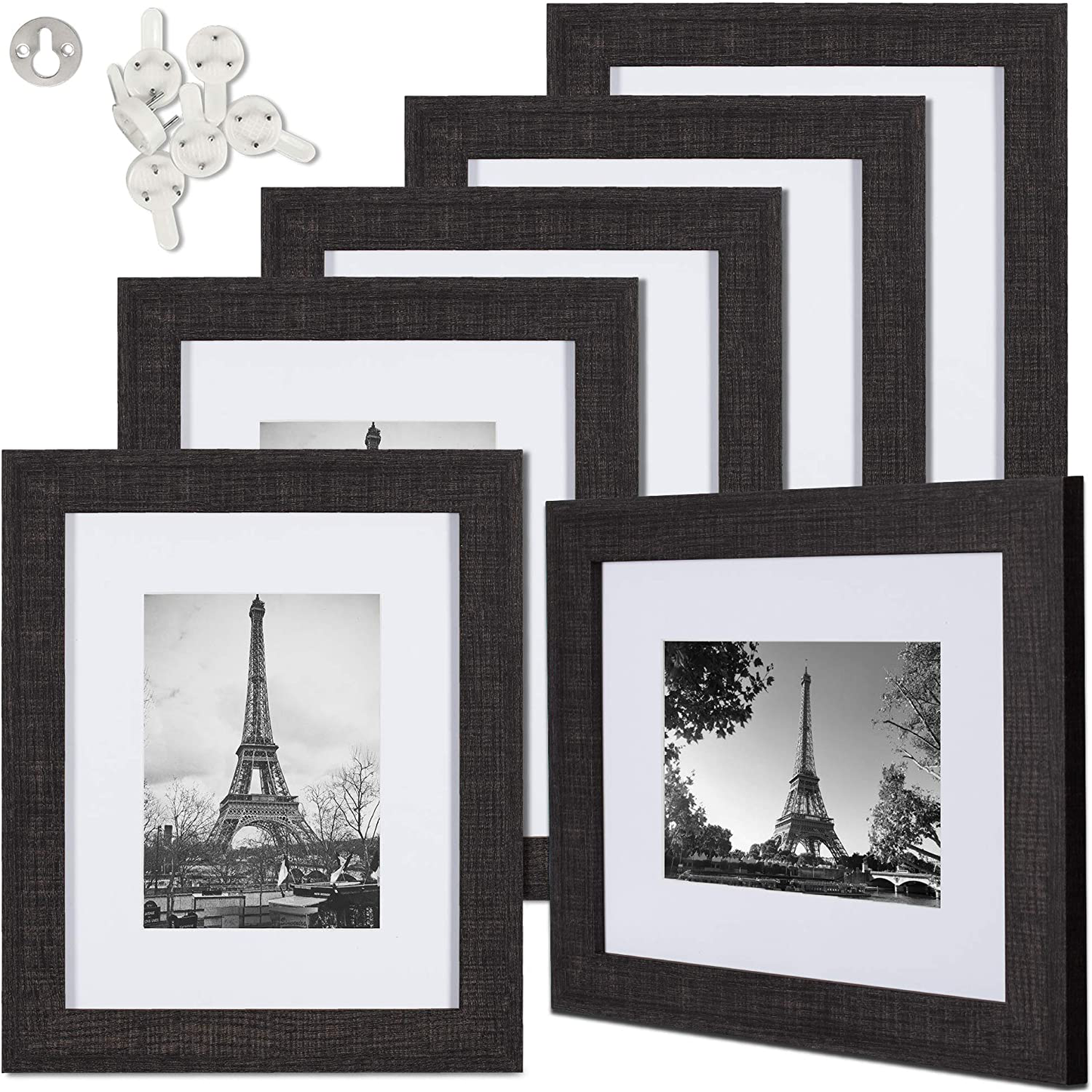 upsimples 8x10 Picture Frame Distressed Black with Real Glass,Display Pictures 5x7 with Mat or 8x10 Without Mat,Multi Photo Frames Collage for Wall or Tabletop Display,Set of 6