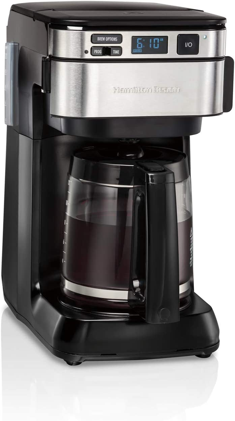 Hamilton Beach Programmable Coffee Maker, 12 Cups, Front Access Easy Fill, Pause & Serve, 3 Brewing Options, Black (46310)