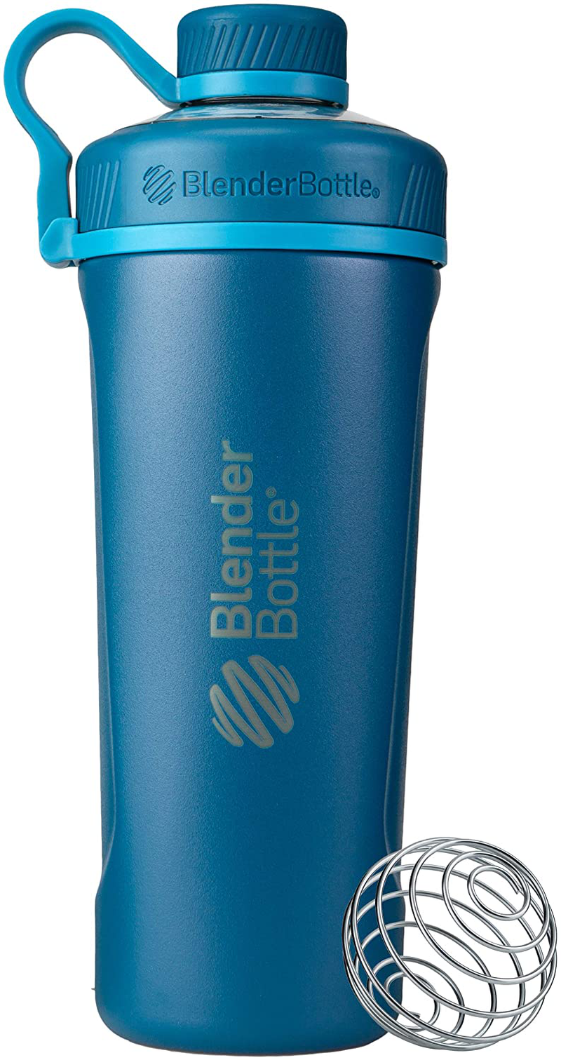 BlenderBottle Radian Shaker Cup Insulated Stainless Steel Water Bottle with Wire Whisk, 26-Ounce, Deep Blue